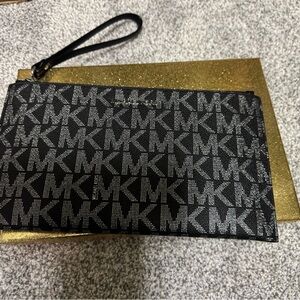 Michael Kors Monogram Black and Silver Wristlet